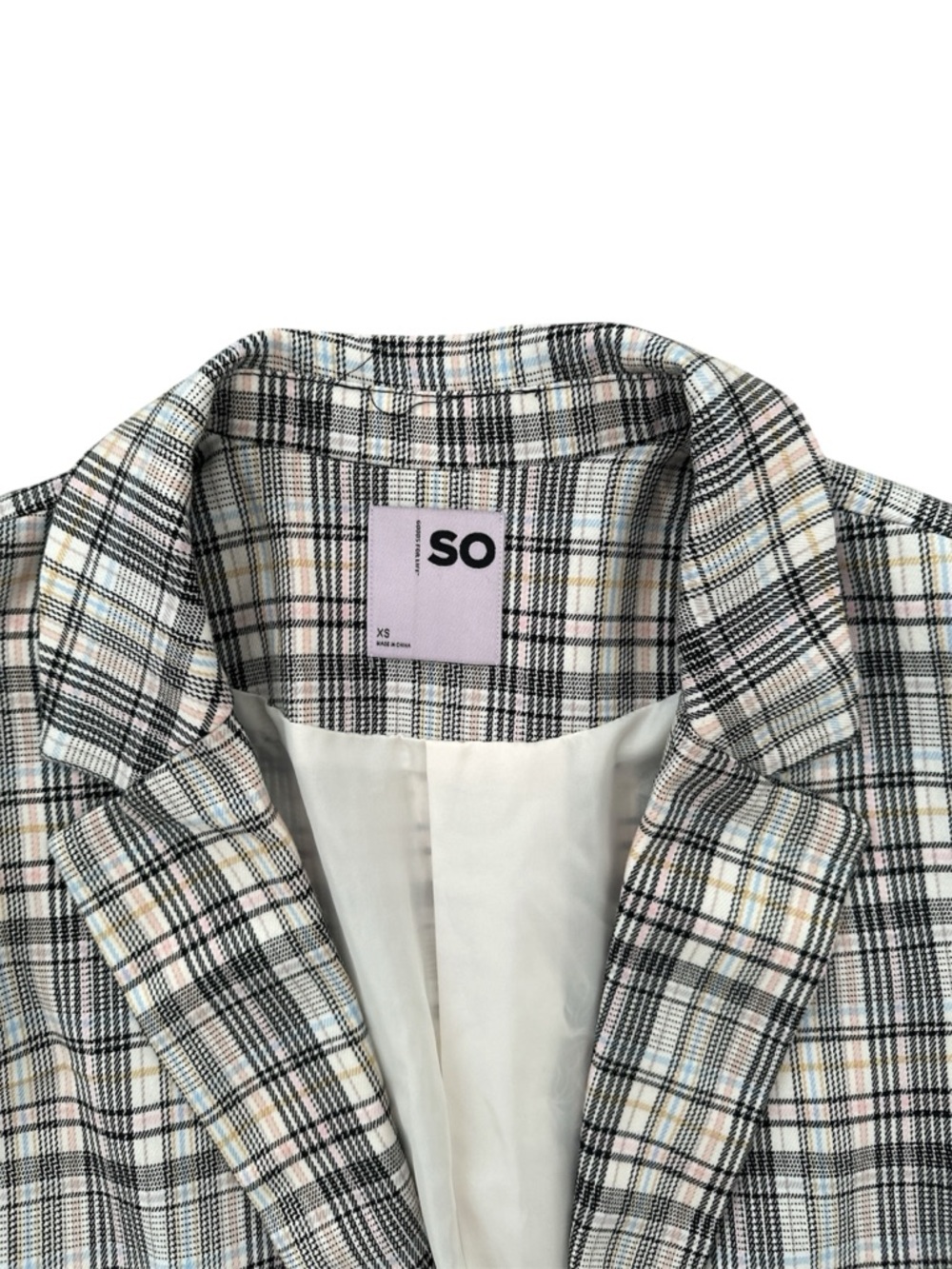 SO Pastel Plaid Single-Button Blazer XS - Picture 6 of 7